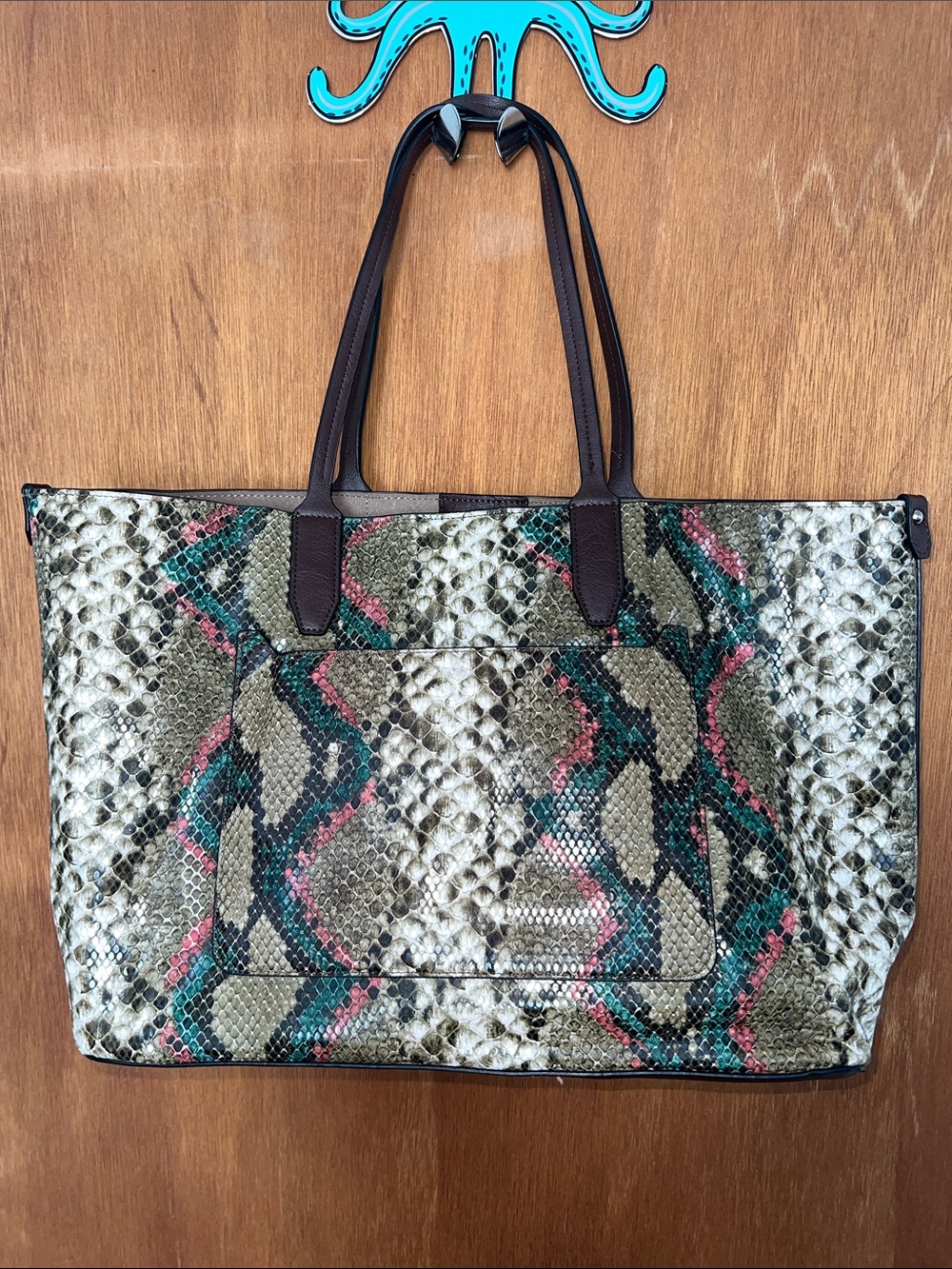 Stylish Snake-Print Tote Bag in Multi-Color
